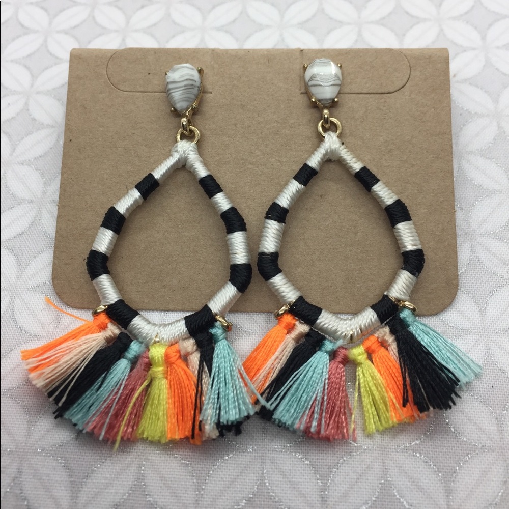 Stripe fringe tassel statement dangle earrings